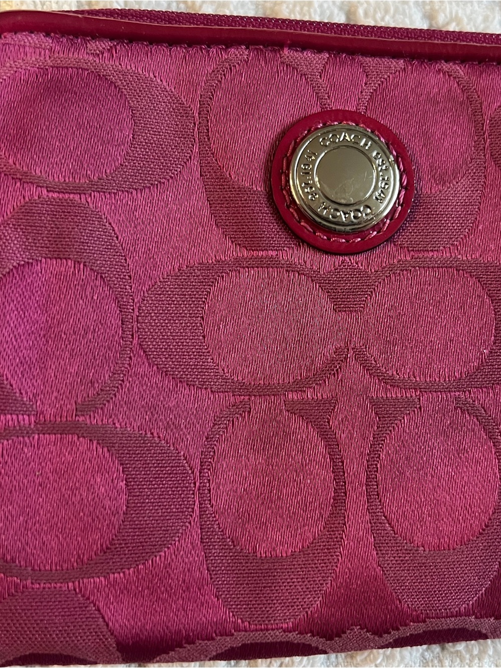 Coach Fuchsia Signature Jacquard Wallet with Silver Turn-Lock